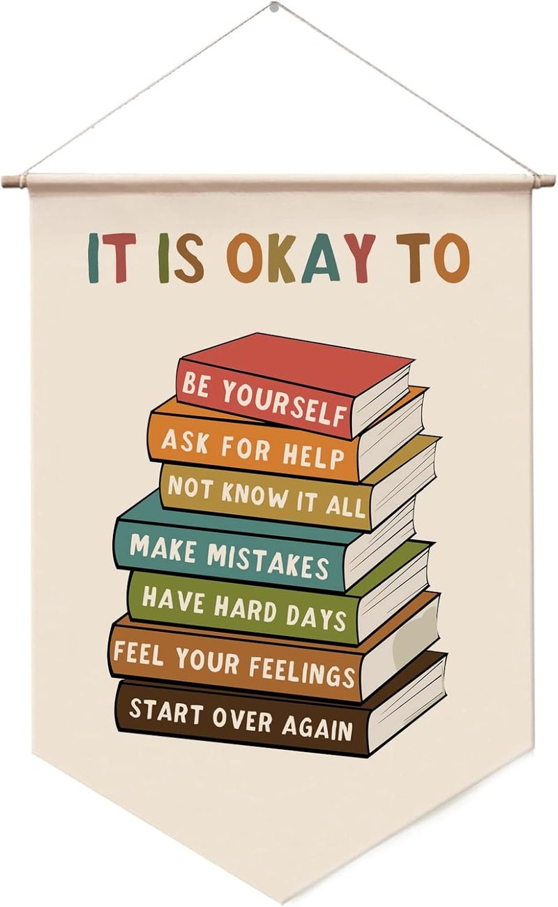WCDHOR It Is Okay To Be Yourself, Boho Classroom Decor, Classroom Wall Hanging, Educational Hanging Banner Wall Art, Playroom Wall Art Decor, School Counselor Banner Hanging, Therapy Office Decor - Image 1